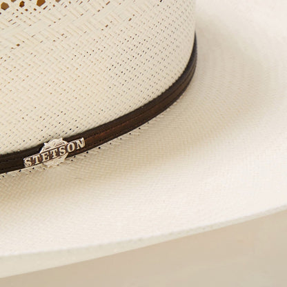 Woven Straw Western Hat Breathable Cowboy Crown Leather Band Silver Gold Accents 4.25" Brim for Summer Rodeo Ranch Outdoor Festivals