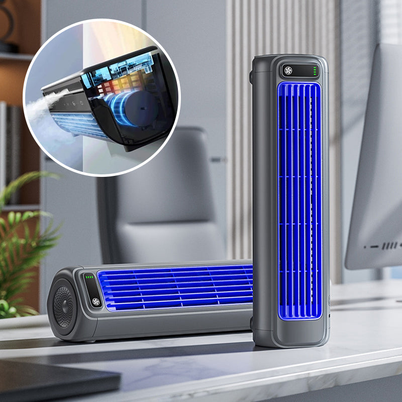 Portable Cordless Tower Fan – Rechargeable Cooling Device for Travel, Desk, and Bedside