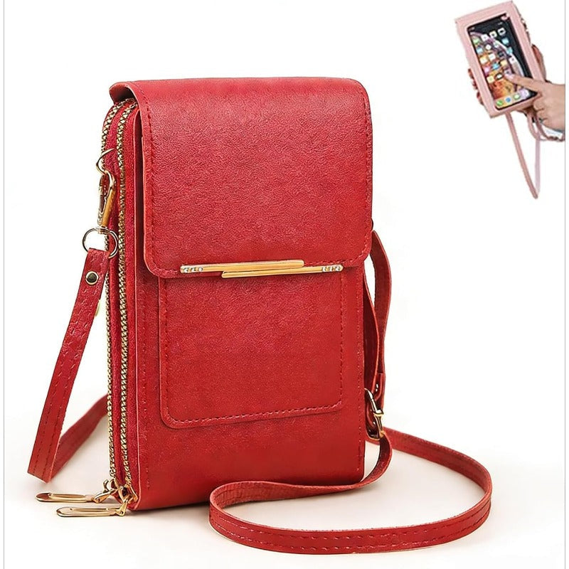 Touchscreen Crossbody Phone Wallet with RFID Blocking for Cards & Cash – Waterproof PU Leather Mini Purse Holds 6.7 in Smartphones