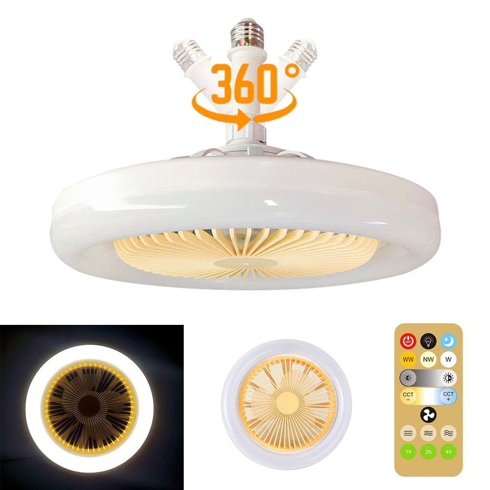 E27 Ceiling Fan Light with Remote, Adjustable Airflow & LED Dimming, 360° Rotation for Living Room, Bedroom
