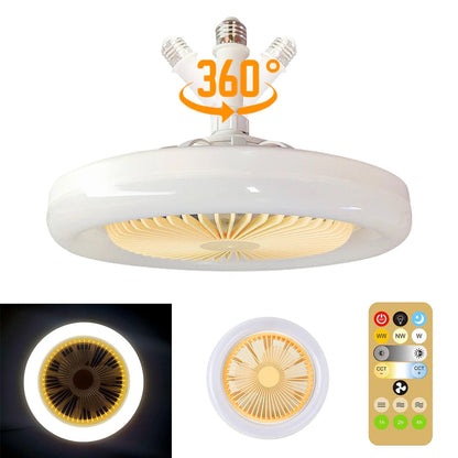 E27 Ceiling Fan Light with Remote, Adjustable Airflow & LED Dimming, 360° Rotation for Living Room, Bedroom