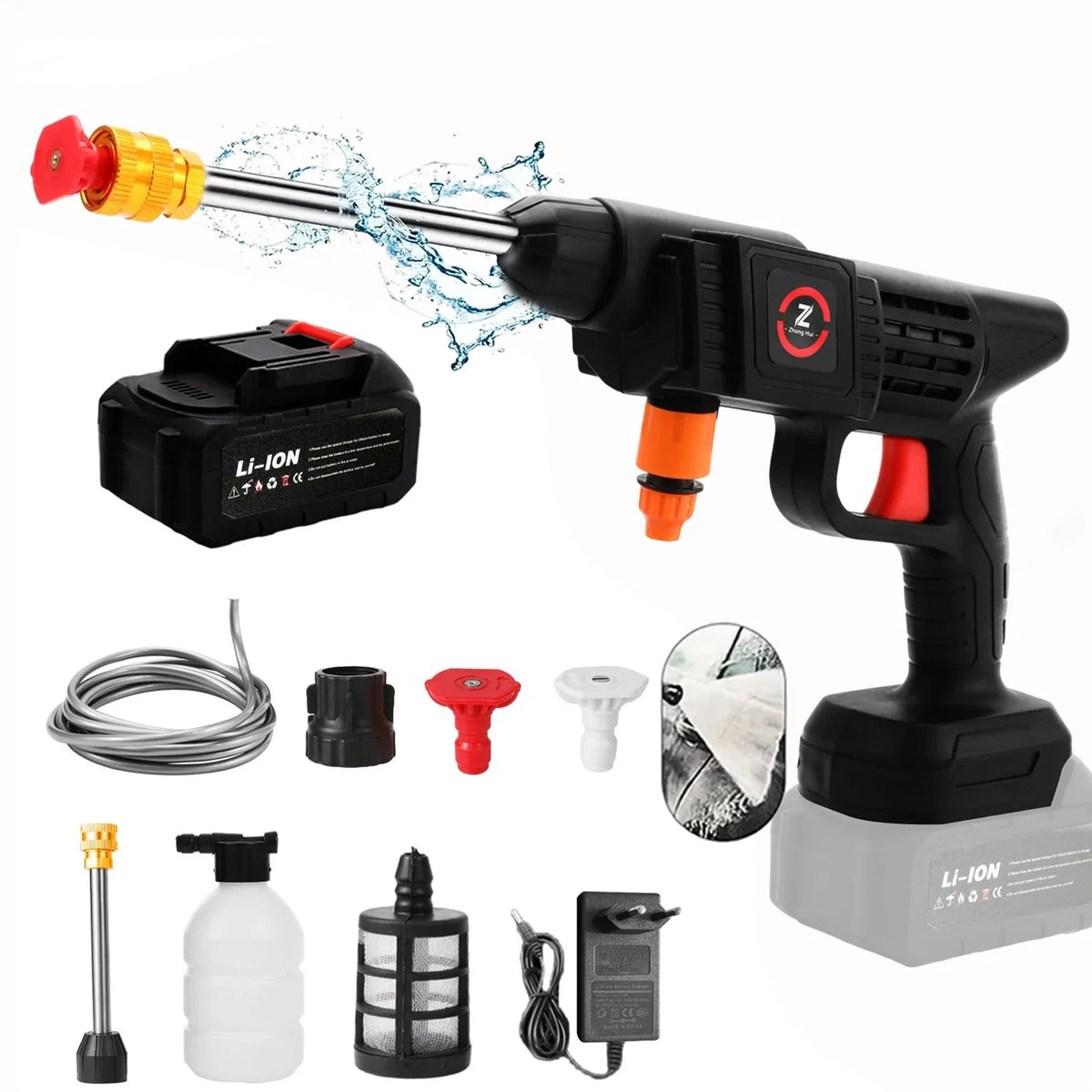 Cordless Pressure Washer Portable Battery-Powered High-Pressure Sprayer for Cars Patios Driveways