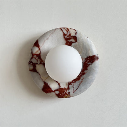 Round Glass Sconce with Natural Stone Backplate – 8-Inch Contemporary Fixture for Entryways, Bedrooms & Corridors