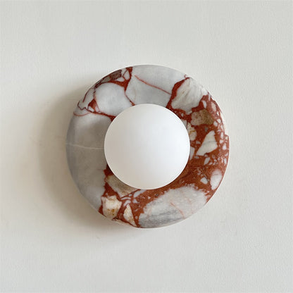 Round Glass Sconce with Natural Stone Backplate – 8-Inch Contemporary Fixture for Entryways, Bedrooms & Corridors