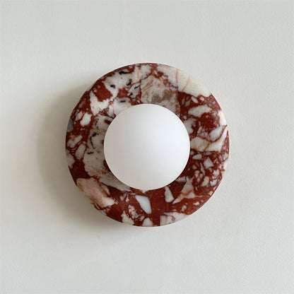 Round Glass Wall Sconce with Curved Marble Backplate for Living Room, Bedroom & Hallway – Hardwired Modern Indoor Light Fixture