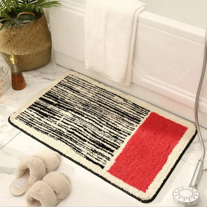 Non-Slip Bathroom Rug 20x32 Inch Multicolor Abstract Polyester Acrylic Shower Mat for Bath Tub Toilet Area Machine Washable Floor Covering M