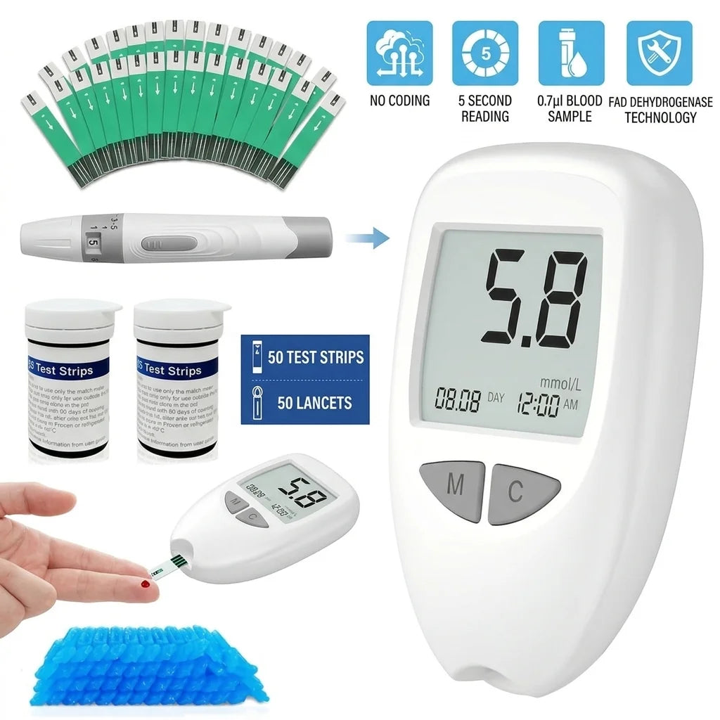 Blood Glucose Monitor Kit with 50 Test Strips & Lancets | Blood Sugar Test Kit, Accurate, Portable Device for Easy Home Testing, blood sugar level test kit