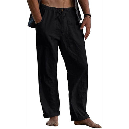 Men's Relaxed Fit Wide Leg Casual Pants with Drawstring Waist – Breathable Cotton Linen Blend Trousers for Everyday Wear & Travel