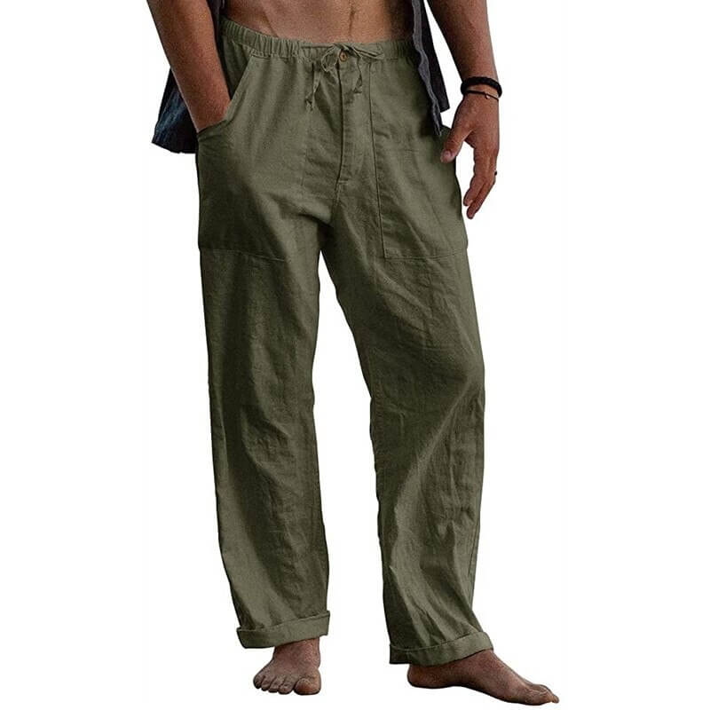 Men's Relaxed Fit Wide Leg Casual Pants with Drawstring Waist – Breathable Cotton Linen Blend Trousers for Everyday Wear & Travel