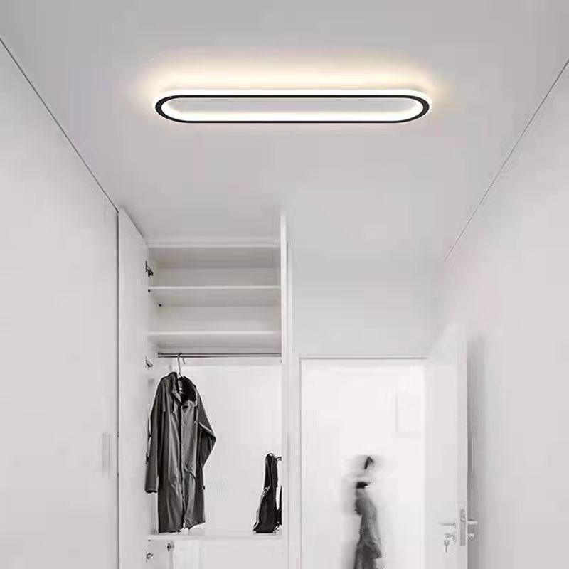 Flush Mount LED Ceiling Light Oval Low Profile Black White for Bedroom Hallway Entry Foyer Contemporary Overhead Lighting Modern Minimalist