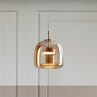 Glass Dome Overhead Light for Dining Tables 10-Inch with Brass Hardware Adjustable Drop Kitchen Island Suspended Fixture Clear See-Through S