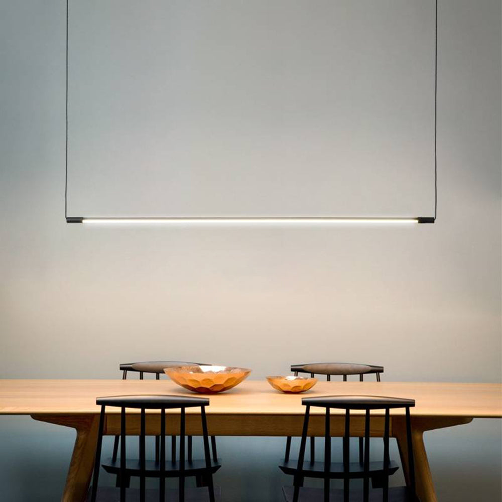 Modern Linear LED Pendant Light Black Metal Acrylic Minimalist Bar Ceiling Fixture for Kitchen Island Dining Room Office