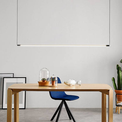 Modern Linear LED Pendant Light Black Metal Acrylic Minimalist Bar Ceiling Fixture for Kitchen Island Dining Room Office