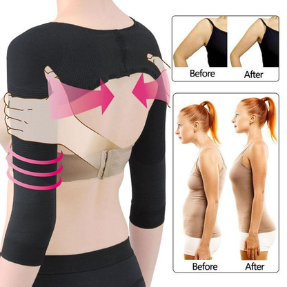 Compression Arm Sleeves with Posture Support for Women – Slimming Upper Arm Shaper & Back Corrector