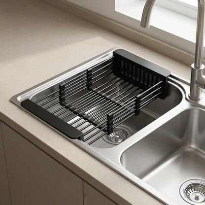 Over-Sink Dish Drying Rack Expandable Stainless Steel for Kitchen Counter Space Saving Drainer Basket