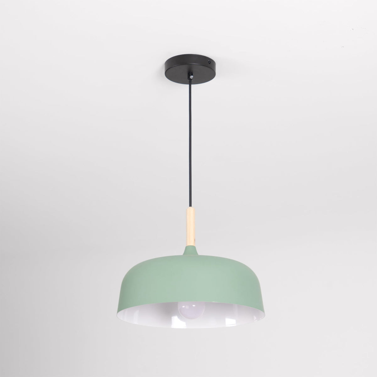 Hanging Ceiling Lamp Adjustable Wood Metal Dome Shade 12.6 Inch for Kitchen Island Dining Room Table Modern Minimalist Scandinavian Style