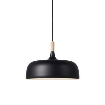 Hanging Ceiling Light Fixture with Wood Trim & Metal Shade for Kitchen Island, Dining Table, Breakfast Bar — Dimmable Compatible, Adjustable