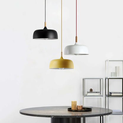 Hanging Ceiling Lamp Adjustable Wood Metal Dome Shade 12.6 Inch for Kitchen Island Dining Room Table Modern Minimalist Scandinavian Style