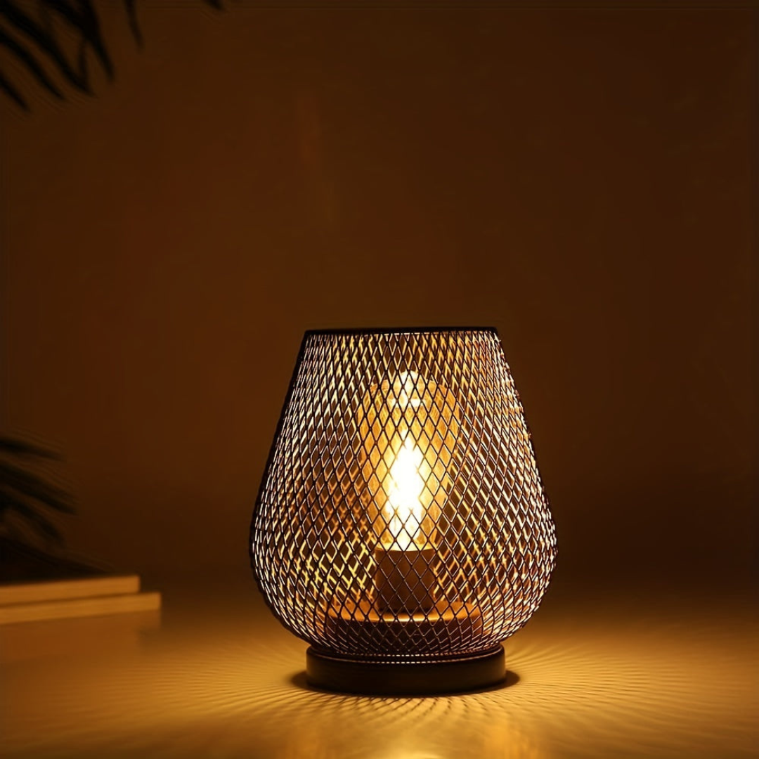 Battery-Operated Metal Lantern with Warm LED Light for Indoor and Outdoor Use | Vintage Matte Black Cordless Lamp