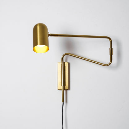 Swing-Arm Reading Sconce with Rotating Shade Metal Plug-In Fixture Black & Gold Finish for Bedroom Living Room Study Nook Task Lighting