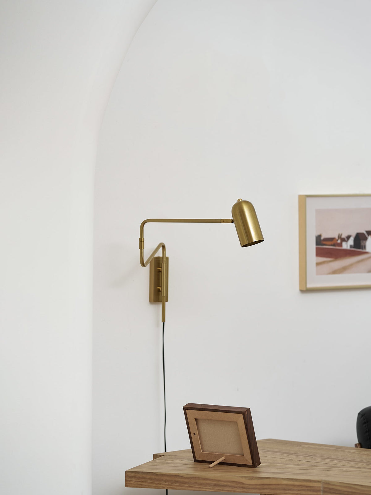 Swing-Arm Reading Sconce with Rotating Shade Metal Plug-In Fixture Black & Gold Finish for Bedroom Living Room Study Nook Task Lighting