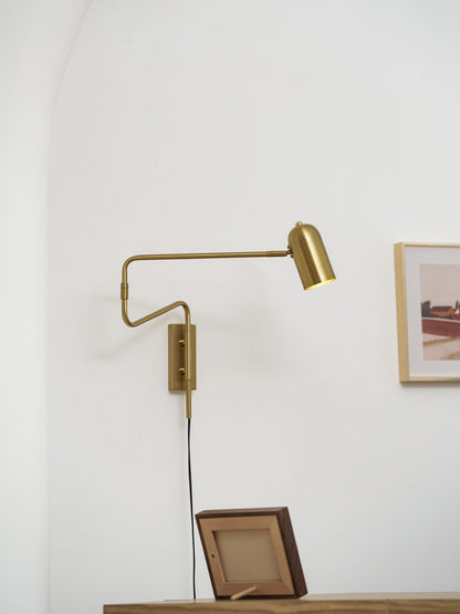 Swing-Arm Reading Sconce with Rotating Shade Metal Plug-In Fixture Black & Gold Finish for Bedroom Living Room Study Nook Task Lighting