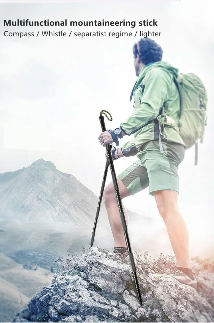 Collapsible Multi-Tool Trekking Stick with Compass, Fire Starter & Survival Accessories for Hiking, Camping & Emergency Preparedness
