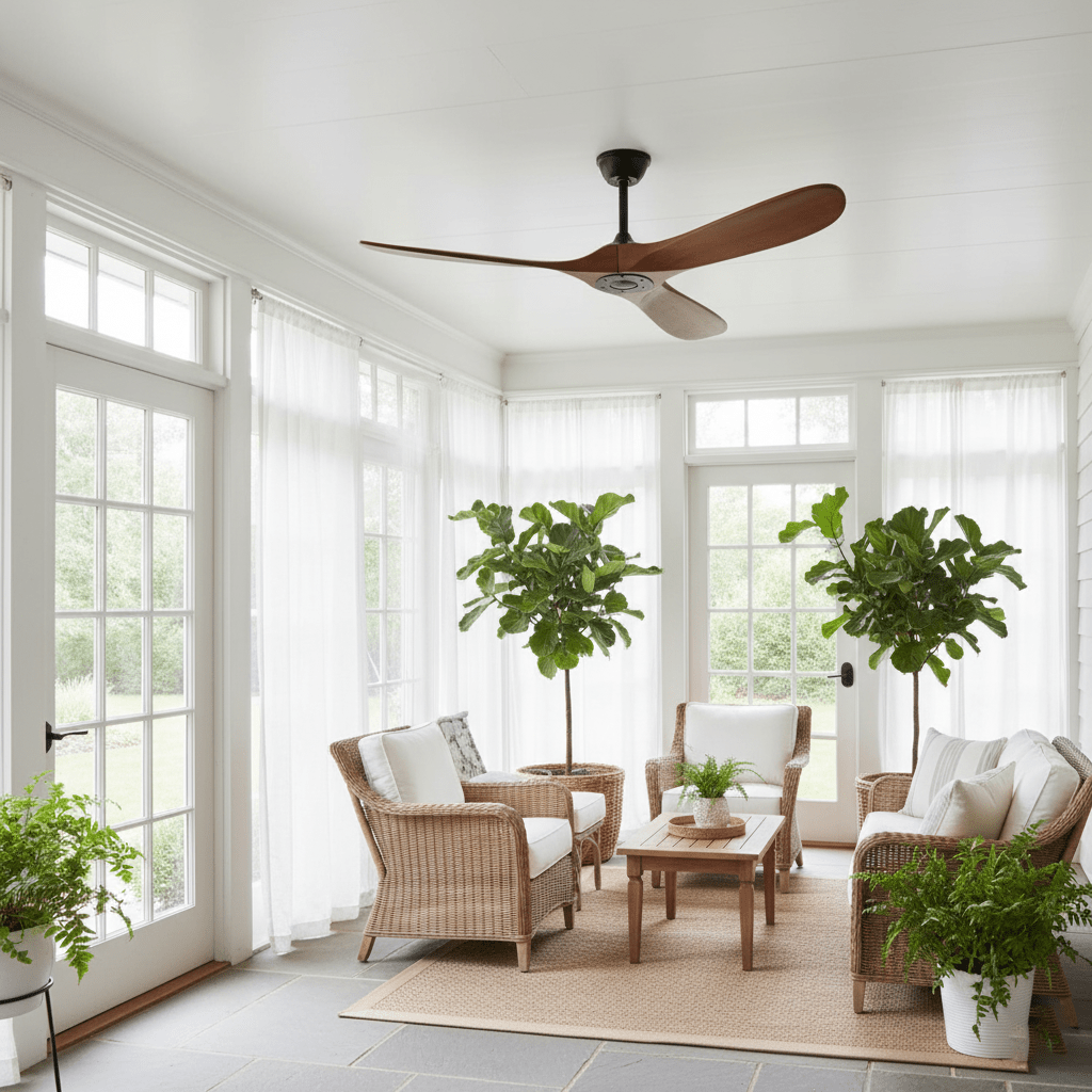 DC Motor Ceiling Fan with Wooden Blades 42 or 52 Inch Diameter Remote Control Indoor Air Circulation for Bedrooms Living Rooms Offices Low N