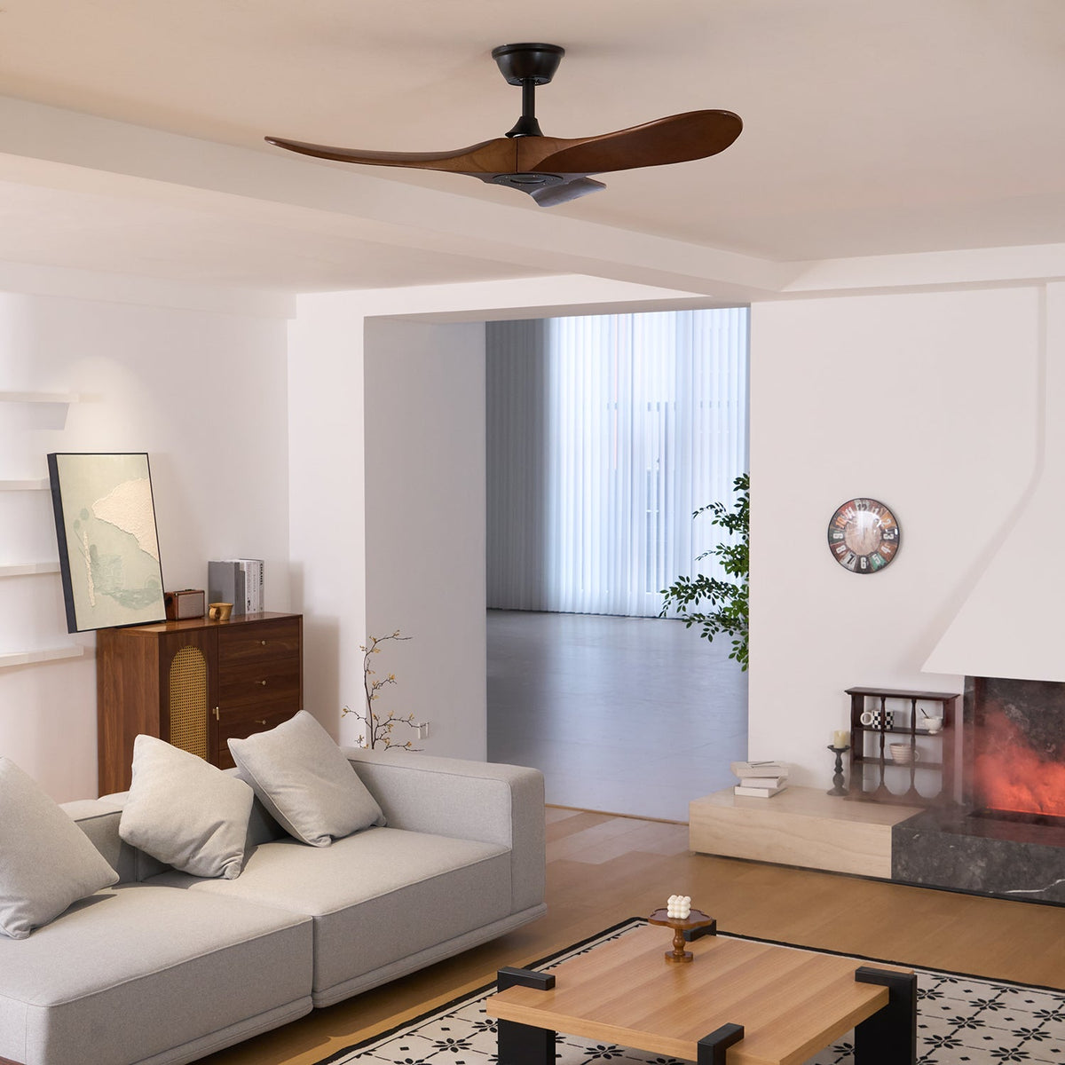 DC Motor Ceiling Fan with Wooden Blades 42 or 52 Inch Diameter Remote Control Indoor Air Circulation for Bedrooms Living Rooms Offices Low N