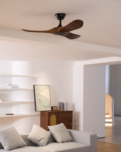 DC Motor Ceiling Fan with Wooden Blades 42 or 52 Inch Diameter Remote Control Indoor Air Circulation for Bedrooms Living Rooms Offices Low N
