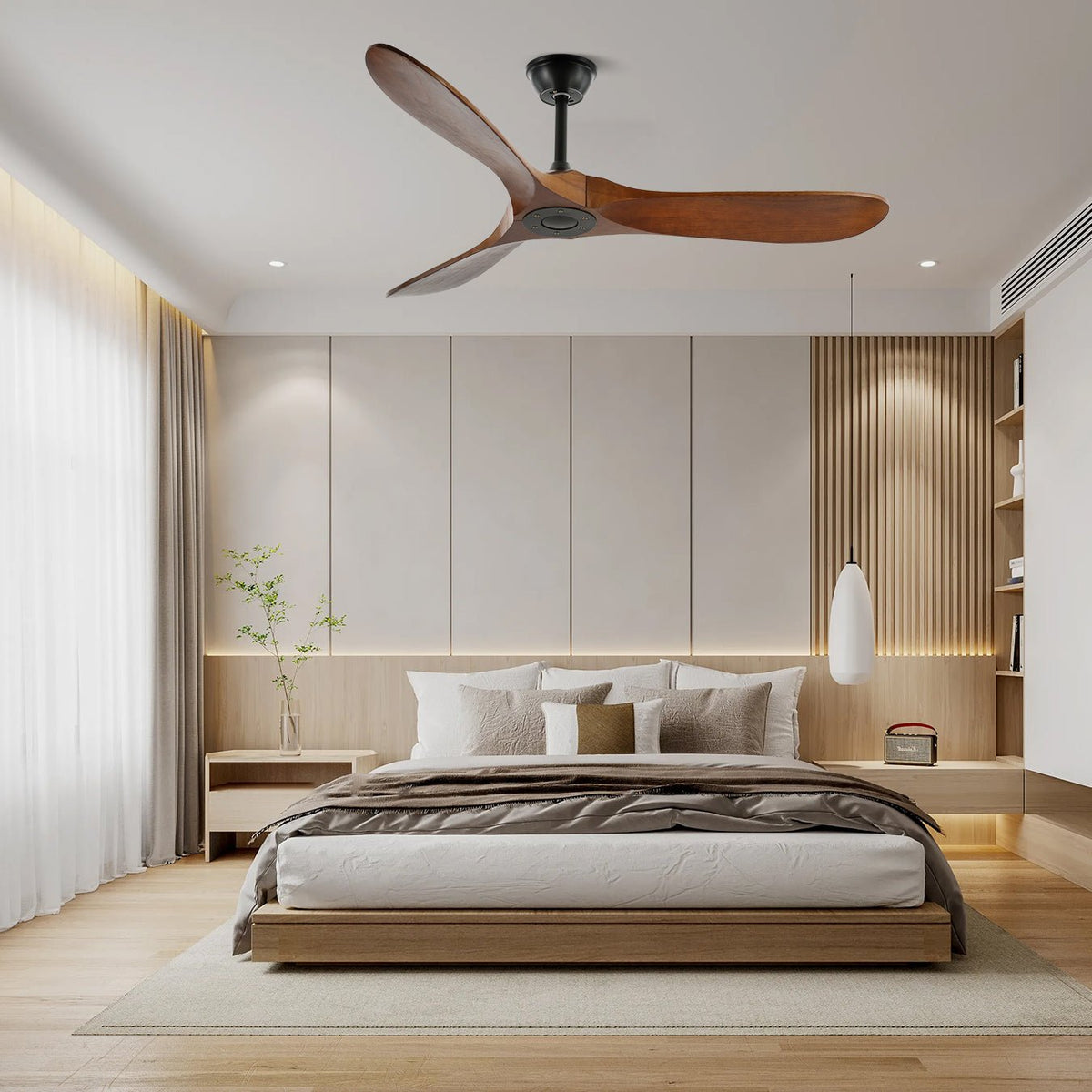 Wooden Blade Ceiling Fan with Remote 42-52 Inch 6-Speed Reversible Indoor Cooling Fan Vintage Farmhouse Style for Bedroom Living Room