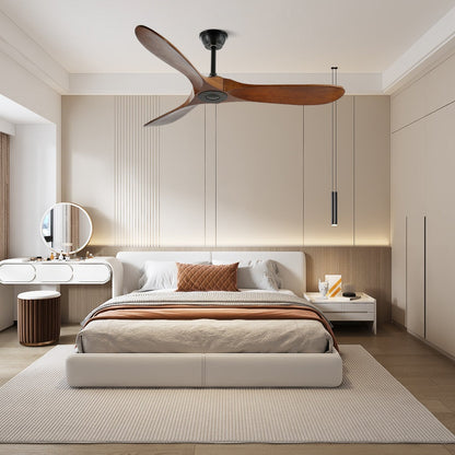 DC Motor Ceiling Fan with Wooden Blades 42 or 52 Inch Diameter Remote Control Indoor Air Circulation for Bedrooms Living Rooms Offices Low N