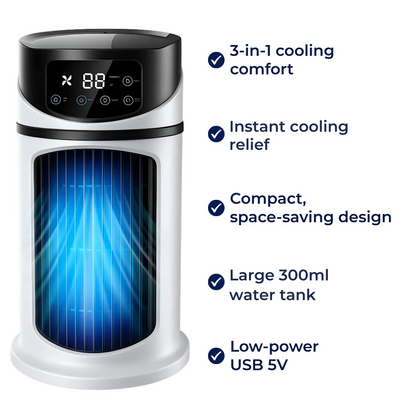 Aeromist | Portable Air Cooler Humidifier with Rapid Cooling | USB Powered for Desk and Home Comfort