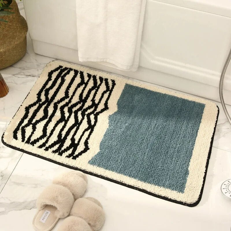 Non-Slip Bathroom Rug 20x32 Inch Multicolor Abstract Polyester Acrylic Shower Mat for Bath Tub Toilet Area Machine Washable Floor Covering M