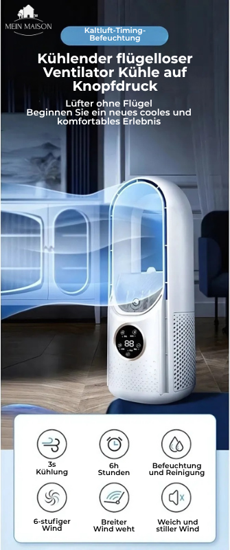 AirCooler | Blade-less USB Fan with Timer & Humidification | Quiet Design for Comfortable Cooling