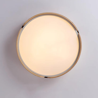 Flush Mount LED Wood Ceiling Light 16.5 in Wireless Dimmer Remote Control for Bedroom Bathroom Hallway Indoor Natural Walnut Finish Low Prof