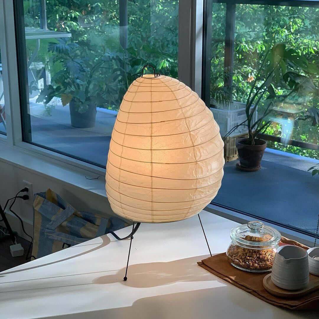 Sculptural Rice Paper Desk Lamp 10 in White Ambient Bedside Light Japandi Style Soft Diffused Glow for Nightstand Living Room Modern Minimal