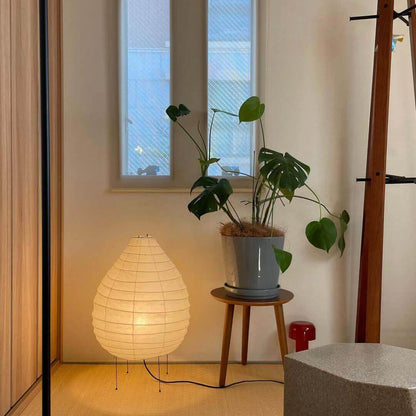 Floor-Standing Paper Shade Light 24 Inches Tall Bedroom Nightstand Illumination Japanese-Inspired Accent Fixture Sculptural Living Room Corn