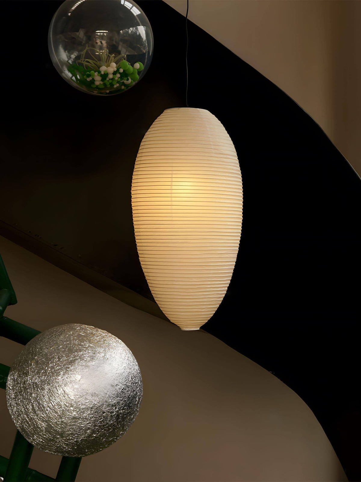 Hanging Ceiling Fixture with Translucent Rice Paper Lampshade 11.4"×19.7" for Dining Room Kitchen Bedroom Ambient Overhead Lighting
