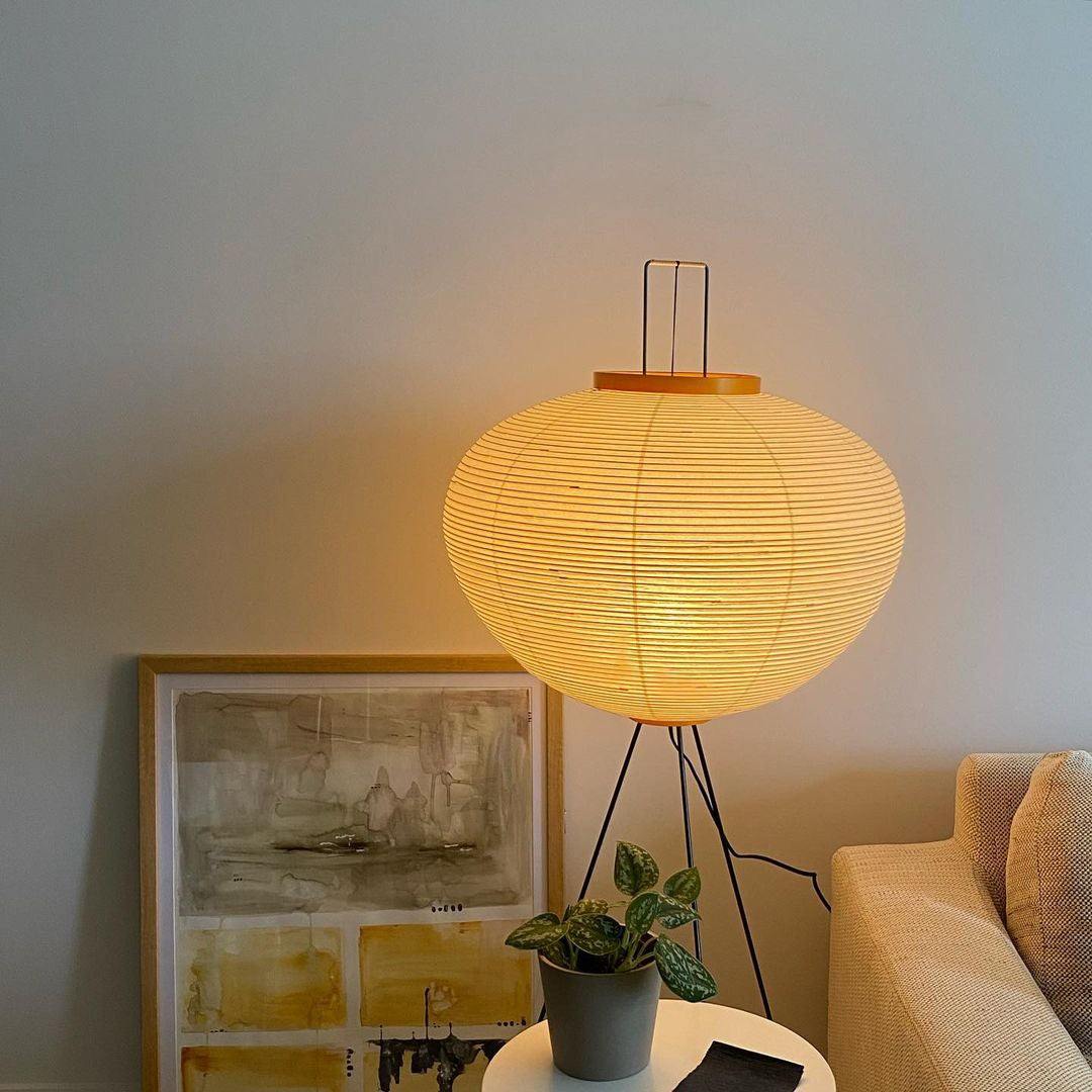 Handcrafted Paper Shade Tripod Standing Lamp 20 in White for Living Room Bedroom Reading Nook Accent Light Japandi Minimalist Decor
