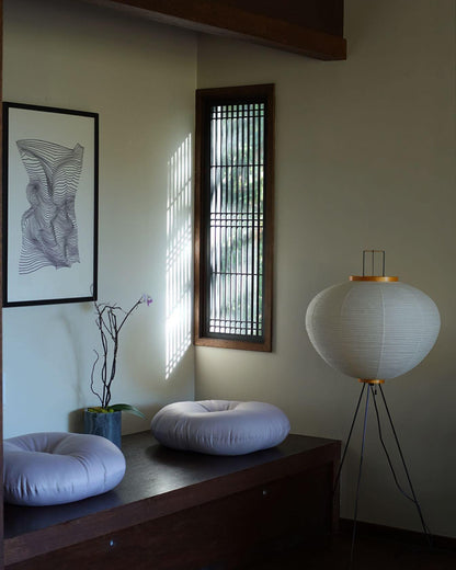 Handcrafted Paper Shade Tripod Standing Lamp 20 in White for Living Room Bedroom Reading Nook Accent Light Japandi Minimalist Decor