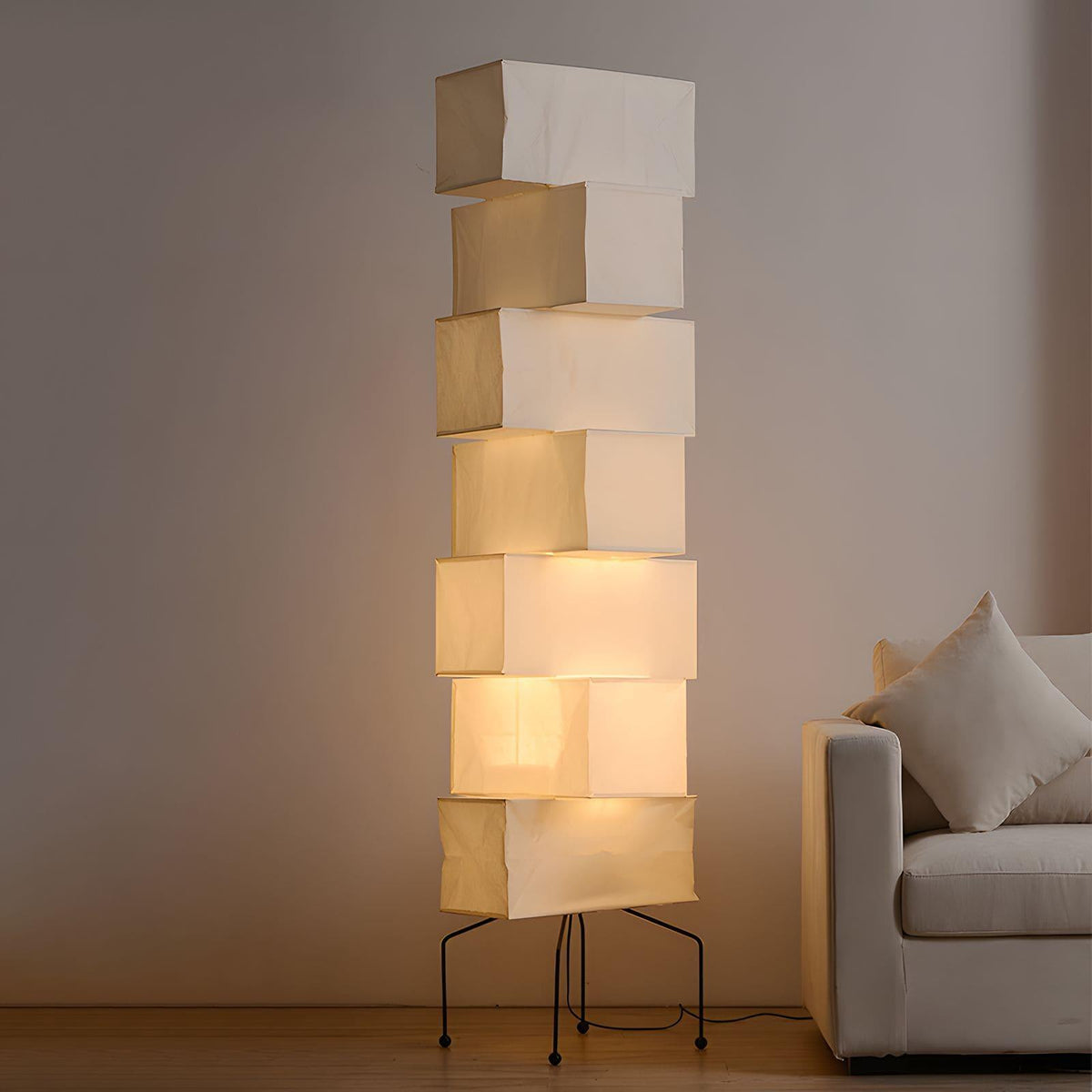 Tall Sculptural Paper Shade Floor Lamp 19 in Soft Diffused Light Natural Bamboo for Bedroom Living Room Corner Accent Japandi Minimalist Rea