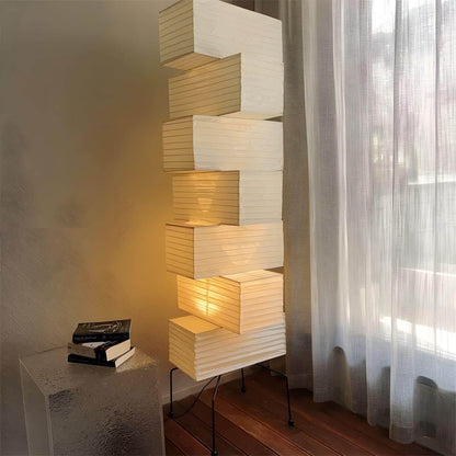 Tall Sculptural Paper Shade Floor Lamp 19 in Soft Diffused Light Natural Bamboo for Bedroom Living Room Corner Accent Japandi Minimalist Rea