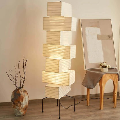 Tall Sculptural Paper Shade Floor Lamp 19 in Soft Diffused Light Natural Bamboo for Bedroom Living Room Corner Accent Japandi Minimalist Rea