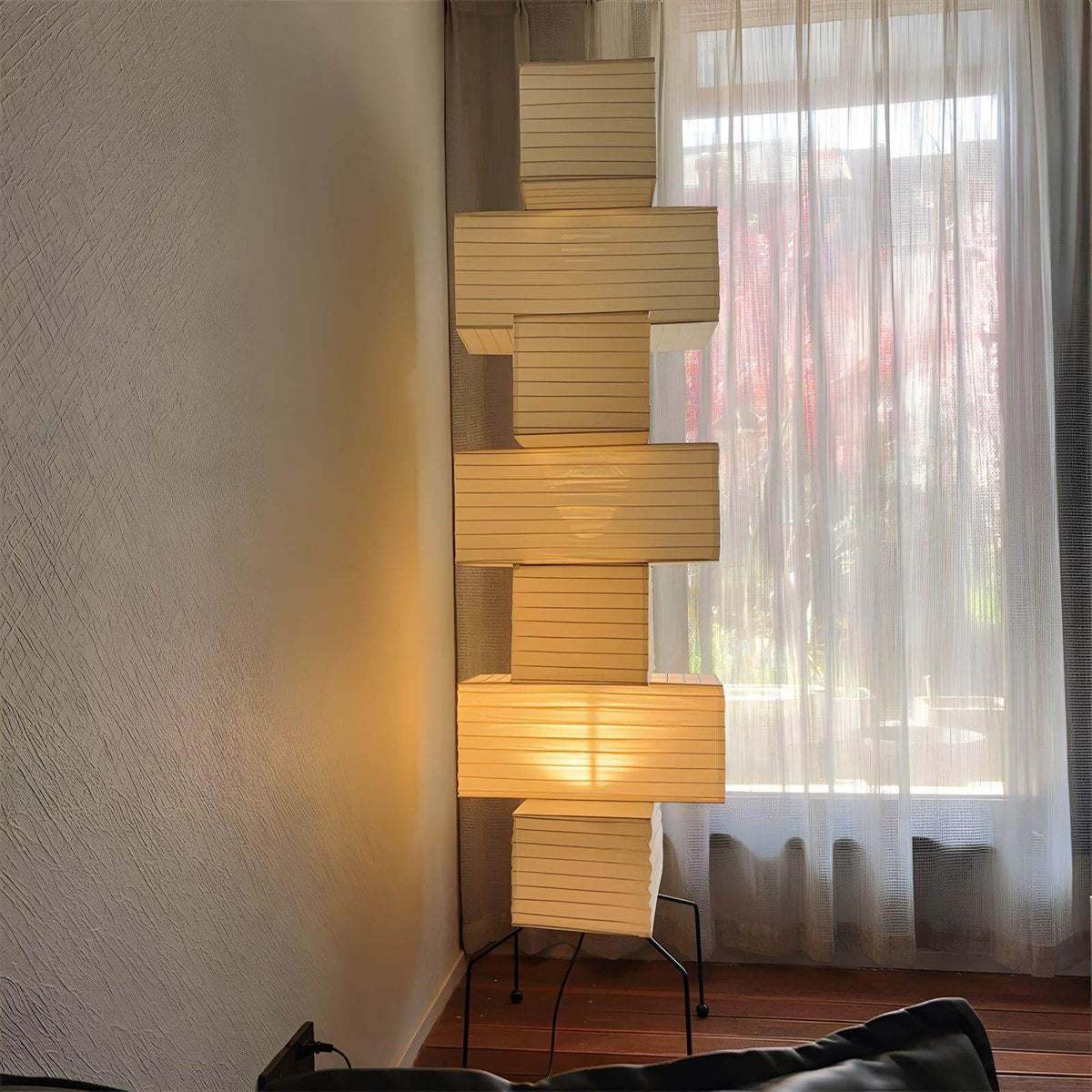 Tall Sculptural Paper Shade Floor Lamp 19 in Soft Diffused Light Natural Bamboo for Bedroom Living Room Corner Accent Japandi Minimalist Rea