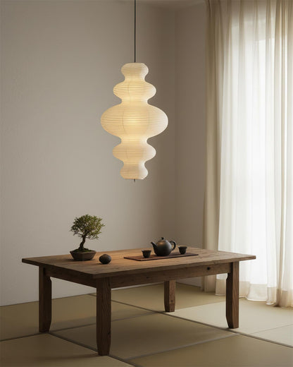 Overhead Suspension Lamp 18.5×32 White Handmade Paper Shade for Dining Table Kitchen Island Contemporary Asian Inspired Ceiling Fixture Adju
