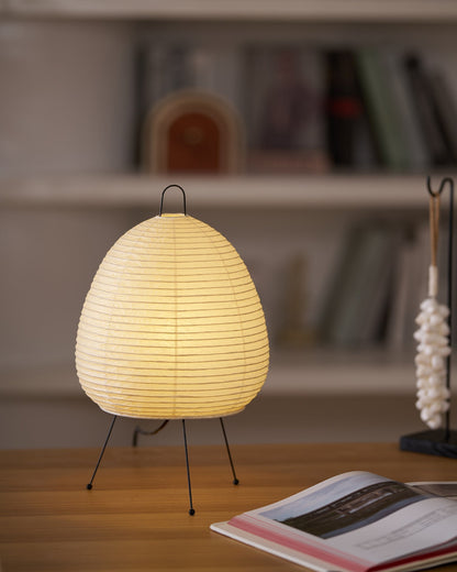 Handcrafted Paper Shade Accent Lamp 10 in Wide Warm Glow LED Bedside Nightlight for Bedroom Office Desktop Reading Nook Minimalist Japanese