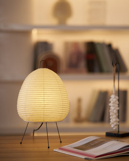 Handcrafted Paper Shade Accent Lamp 10 in Wide Warm Glow LED Bedside Nightlight for Bedroom Office Desktop Reading Nook Minimalist Japanese
