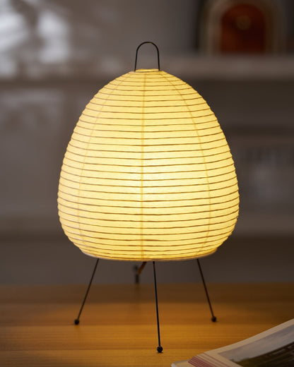 Handcrafted Paper Shade Accent Lamp 10 in Wide Warm Glow LED Bedside Nightlight for Bedroom Office Desktop Reading Nook Minimalist Japanese