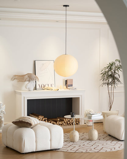 Spherical Wire-Frame Ceiling Fixture with Paper Diffuser for Kitchens & Dining Spaces – Sculptural Overhead Lighting – Adjustable Height Up